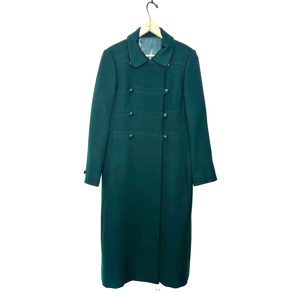 Baron Peters Emerald Green Double Breasted Full Length Wool Coat Vintage - Picture 1 of 10